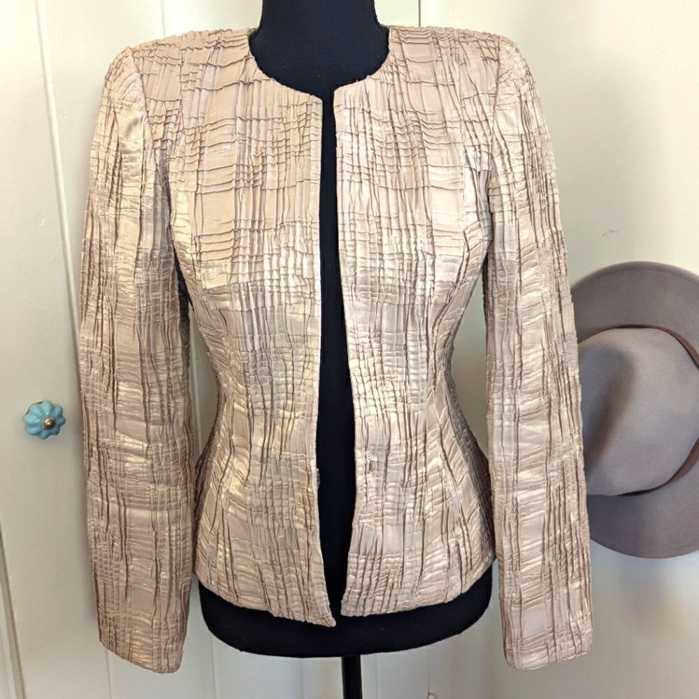 VTG Flores & Flores Open Front Fitted Jacket Granny Chic Whimsical Glam